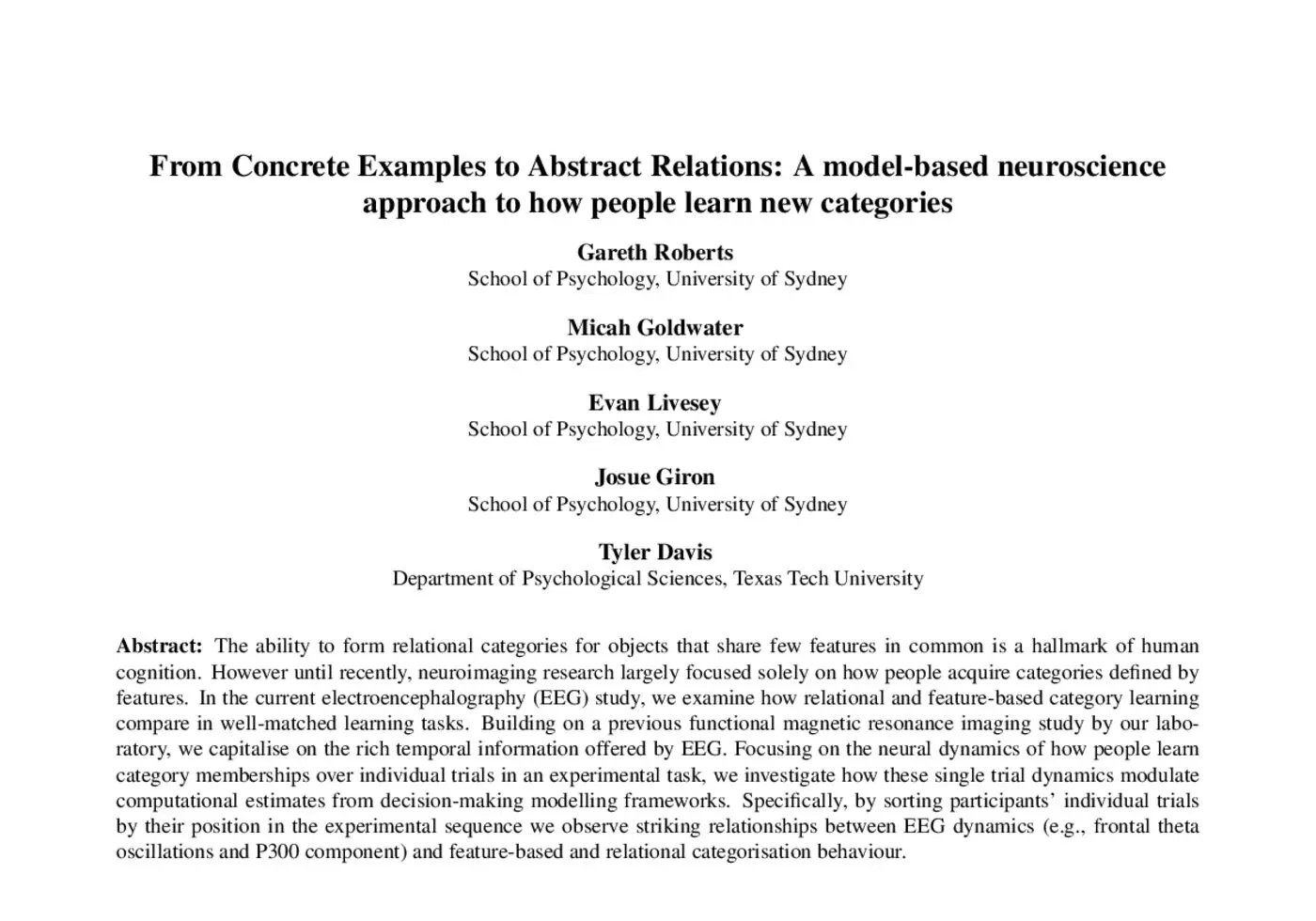 Opening of the Cognitive Science Society abstract, with the title, authors, and abstract.